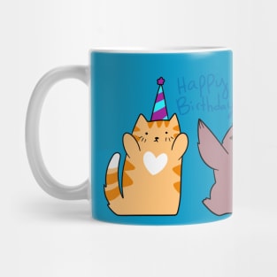 Happy Birthday! Sloth and Orange Tabby Cat Mug